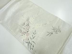 リサイクル　未使用品　手描き草花模様袋帯